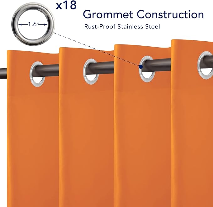 PureFit Outdoor Curtains for Patio Waterproof Weatherproof, UV Resistant Outside Curtains for Gazebo, Front Porch, Pergola, Sun Blocking Privacy Curtain, 150W x 84L inch, 1 Panel, Orange