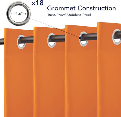 PureFit Outdoor Curtains for Patio Waterproof Weatherproof, UV Resistant Outside Curtains for Gazebo, Front Porch, Pergola, Sun Blocking Privacy Curtain, 150W x 84L inch, 1 Panel, Orange