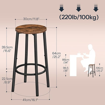 HOOBRO Bar Stools, Set of 4 Bar Chairs, Kitchen Round Height Stools with Footrest, Breakfast Bar Stools, Sturdy Steel Frame, for Dining Room, Kitchen, Party, Easy Assembly, Rustic Brown BF03BYP401N1