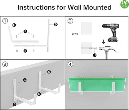 HFHOME Set of 2 Adjustable Window Planter Box Brackets, White Brackets for Window Boxes Planters, Planter Shelving with Adjustable Size The Width of The Bottom of The Planter Box (Patent Registered)