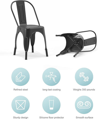 Nazhura Metal Dining Chair Farmhouse Tolix Style for Kitchen Dining Room Café Restaurant Bistro Patio, 18 Inch, Stackable, Waterproof Indoor/Outdoor (Sets of 4) (Black)