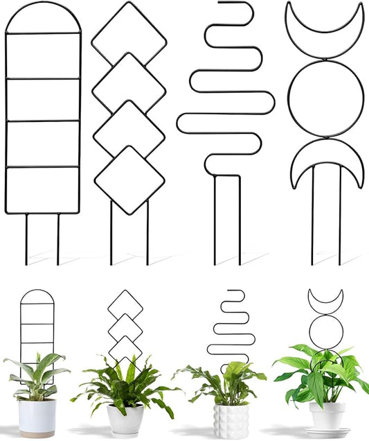4 Pack Trellis for Indoor Climbing Plant, Small Metal Outdoor Garden Trellis for Potted Plants, Stake Mini Houseplant Trellis Support for Hoya, Vines, Pothos, Monstera (Black)