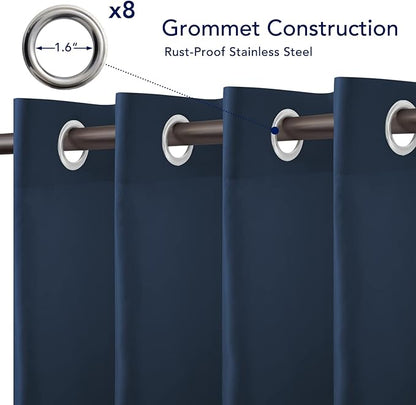 PureFit Outdoor Curtains for Patio Waterproof Weatherproof, UV Resistant Outside Curtains for Gazebo, Front Porch, Pergola, Sun Blocking Privacy Curtain, 52W x 84L inch, 1 Panel, Navy Blue