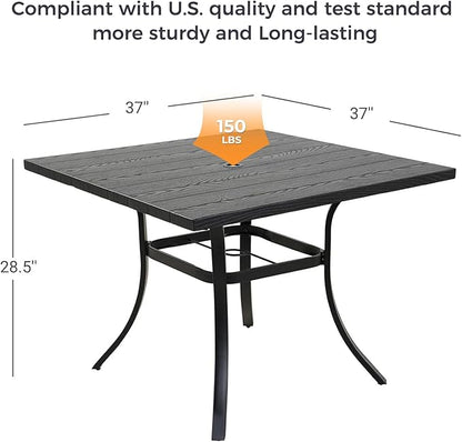 Grand patio 5-Piece Outdoor Dining Set for 4, Patio Dining Furniture Set for 4 Swivel Rope Wicker Chairs & 1 Square Dining Faux Woodgrain Table with Umbrella Hole, Light Gray Brown