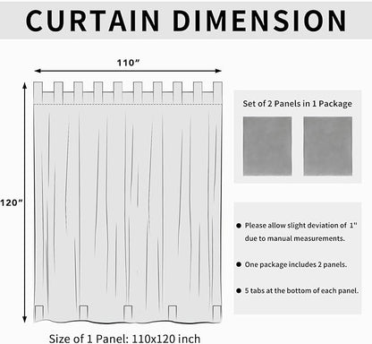 Easy-Going Outdoor Patio Curtains Detachable Tab Top Windproof Weatherproof Curtain for Cabana, Porch, Pergola and Gazebo, Tab Bottom Drape, 2 Panels, 110W x 120L inch, Light Grey
