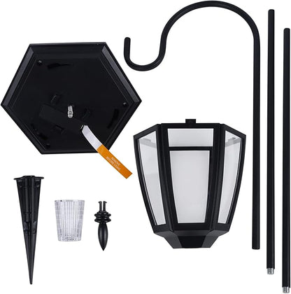 Dynaming 4 Pack Solar Hanging Lights Outdoor, Solar Powered Garden Decorative Lanterns with 4 x 38 Inch Shepherd Hooks, Waterproof Landscape Lighting for Lawn Patio Yard Pathway Driveway, Warm White