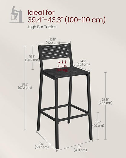 VASAGLE Bar Stool Set of 2, Bar Chairs for Kitchen, Dining Room, Industrial, Charcoal Gray and Black ULBC070B22