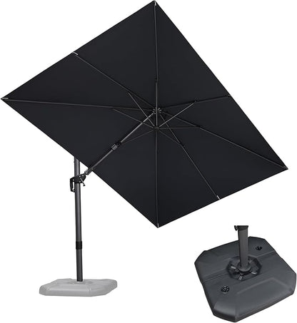 PURPLE LEAF 8.2' X 11.5' Tilting Patio Umbrella with Base Outdoor Cantilever Swivel Rectangle Umbrella Aluminum Offset Umbrella with 360-degree Rotation for Garden Deck Pool Patio Grey