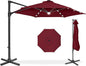 Best Choice Products 10ft Solar LED Offset Cantilever Hanging Market Patio Umbrella, Smooth 360° Rotation, 8 Sturdy Ribs, Easy Adjustment - Burgundy