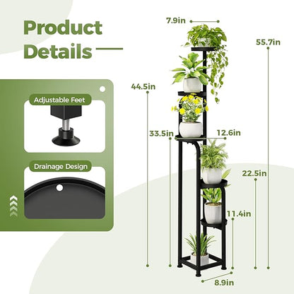 Bamworld Tall Plant Stand Indoor Outdoor, Corner Metal Flower Pot Stands for Multiple Plants, 5 Tier Heavy Duty Plant Shelf for Patio Garden Balcony Living Room Bedroom