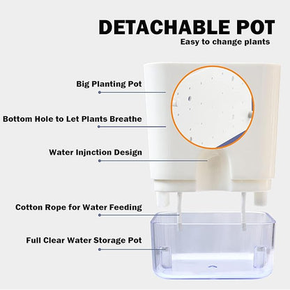 Planterhoma Self Watering Plant Pots for Indoor Plants 7/10 inch, 4 Packs Square Self-Watering Planters with Drainage Hole, White African Violet Pots for Devil's Ivy, Spider Plant, Orchid