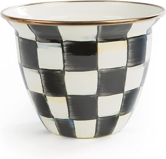 MACKENZIE-CHILDS Flowerpot, Decorative Garden Pot for Growing Plants, Black-and-White Courtly Check