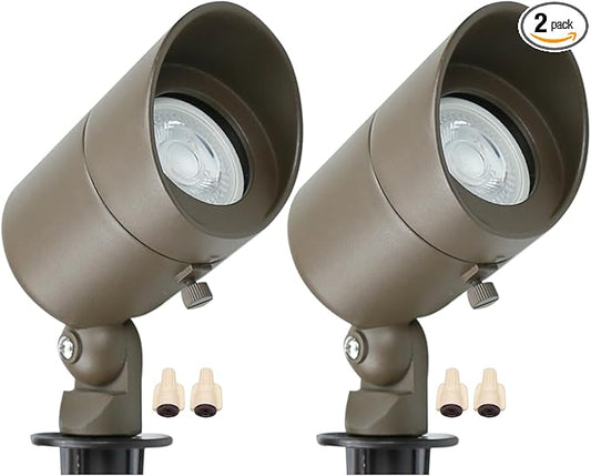 Lumina Lighting® 5W Landscape Lighting 12V Landscape Lights Low Voltage Landscape Spotlights Warm White Waterproof Outdoor Replaceable LED Bulb for Garden,Lawn,Porch,Patio and Yard (Bronze) (2-Pack)
