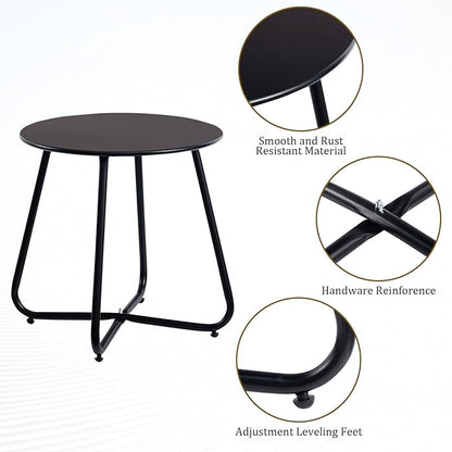 HollyHOME Round Metal Side Table, Rust-Resistant Patio Small Plant Stand, Outdoor 17.32'' Portable End Table for Balconies, Gardens, Living Rooms and Bedrooms, Black