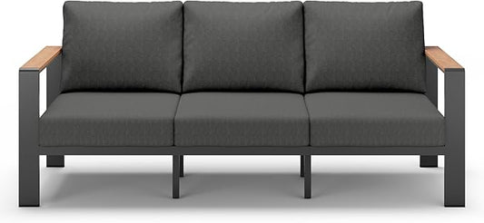 Aluminum Outdoor Patio Furniture 3 Seats, All-Weather Outdoor Patio Sofa with Washable Thick Cushion, Morden Patio Couch for Porch, Balcony, Deck, Yard, Graphite