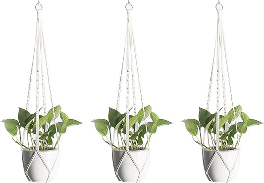 Macrame Plant Hangers 3 Pack, Hanging Plant Holders for Indoor Plants, Handmade Woven Cotton Rope Hanger Kits, Decorative Flower Pot Holders for Home & Garden Decor（Plants Not Included）