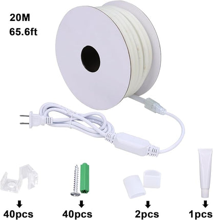 AC 110V COB LED Strip Lights Outdoor Waterproof 65.6ft, 3000K Warm White Super Bright 200W CRI 90+ LED Rope Light, IP65 Flexible Cuttable, for Bedroom Garden Commercial House