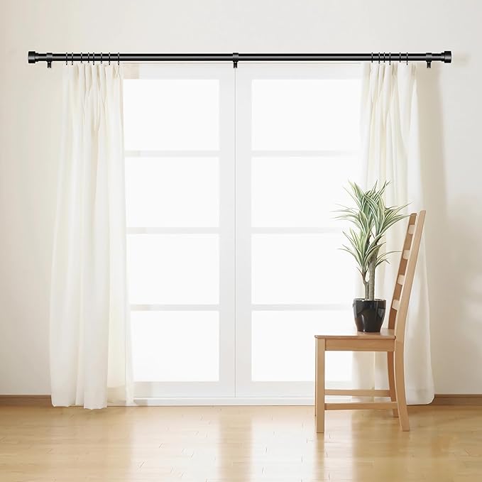 2 Pack Curtain Rods for Windows 72 to 144, 1 Inch Adjustable Black Heavy Duty Long Window Curtain Rod, Modern Style Indoor Outdoor Drapery Rods with End Caps, Size 32" - 150"