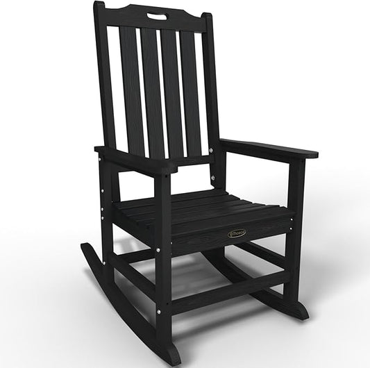 Oversized Rocking Chair, Outdoor Rocking Chair for Adults, All Weather Resistant Porch Rocker for Lawn Garden, Black