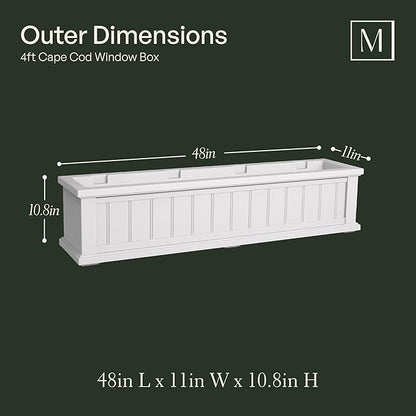 Mayne Cape Cod 4ft Window Box - Black - 48in L x 11in W x 10.8in H - Polyethylene - Built-in Water Reservoir (4841-B)