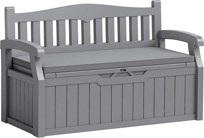 Flamaker 80 Gallon Storage Bench with Cushions Outdoor Indoor, Durable All-Weather Seating with Hidden Storage, Lockable Deck Box for Garden, Patio, Poolside (Grey)