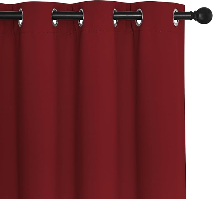 NICETOWN Blackout Window Curtain 90 inch Length - Room Darkening Thermal Insulated Grommet Large Window Treatment Light Blocking for Bedroom/Doorway (Burgundy Red, 1 Panel, W52 x L90)