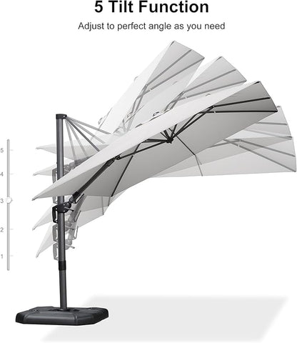 PURPLE LEAF 9' X 12' Left-right Tilt Patio Umbrella Outdoor Cantilever Swivel Rectangle Umbrella Aluminum Offset Umbrella with 360-degree Rotation for Garden Deck Pool Patio White
