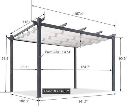 PURPLE LEAF 10' x 10' Aluminum Outdoor Pergola Wind-Resistant Retractable Pergola with Double Sun Shade Canopy Heavy-Duty Metal Pergola for Patios Backyard Deck Garden, White