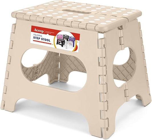 ACSTEP Folding Step Stool 11 Inch, Sturdy Plastic Foldable Step Stool for Kids & Adults, Non Slip Lightweight Collapsible Foot Stools Holds 300 lbs, Ideal for Kitchen, Bathroom, Outdoor, Khaki