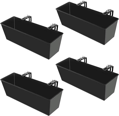 Railing Planter for Outdoor Plants 16 Inch Metal Rectangular Window Boxes with Adjustable Brackets and Drainage Hanging Flower Pots for Balcony Deck Railings Apartment Patio Decor Black(4PCS)