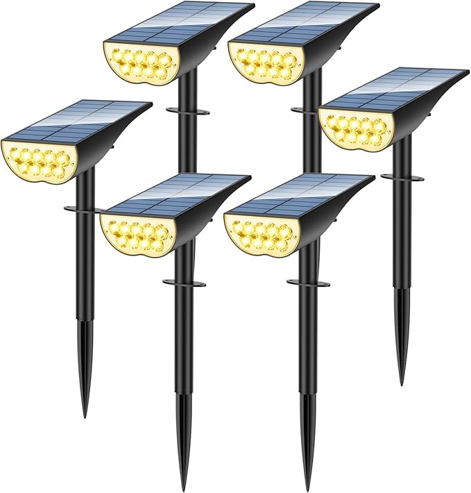 Solar Spot Lights Outdoor, Solar Lights Outdoor Waterproof IP65, 3 Brightness Modes Dusk to Dawn Landscape Spotlights for Yard Garden Pathway Tree Decoration, Warm White, 6 Pack