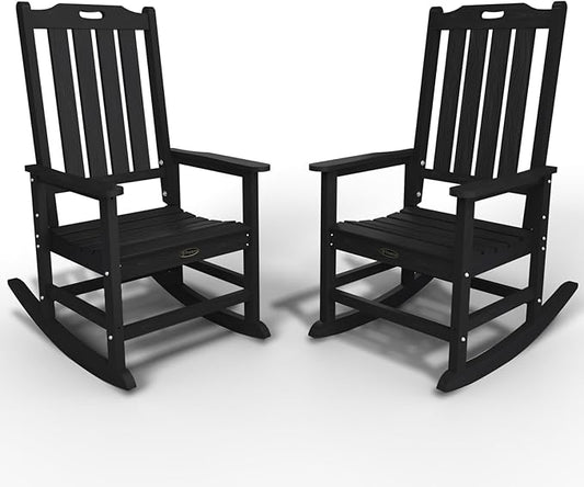 Oversized Rocking Chair Set of 2, Outdoor Rocking Chair for Adults, All Weather Resistant Porch Rocker for Lawn Garden, Black