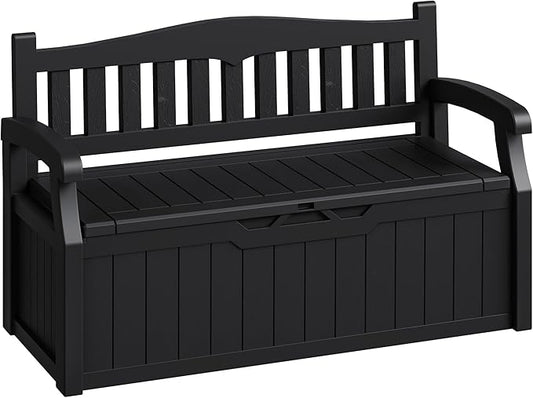 80-Gallon Outdoor Storage Bench, Waterproof Deck Box with Lockable Lid & Armrests for Patio, Garden, Pool, Black