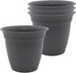 The HC Companies 8 Inch Eclipse Round Planter Pots with Drainage Holes & Attached Saucer, Lightweight UV-Resistant Plastic Indoor Outdoor Planters, 4-Pack Flower Pots for Garden Home Decor, Warm Gray