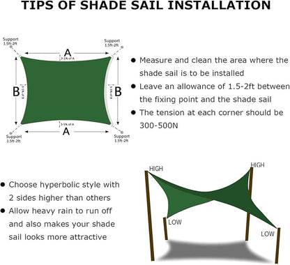 KANAGAWA 10'X22' Dark Green Custom Size Sun Shade Sail Rectangle UV Block Canopy Cover for Patio Backyard Lawn Garden Outdoor (Customized Available)