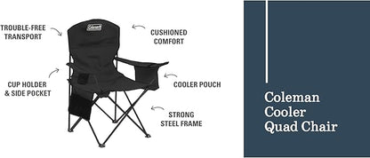 Coleman Portable Camping Chair with 4-Can Cooler, Cushioned Seat & Back with Side Pockets & Cup Holder, Carry Bag Included, Great for Camping, Tailgating, Firepits, Patio, & More