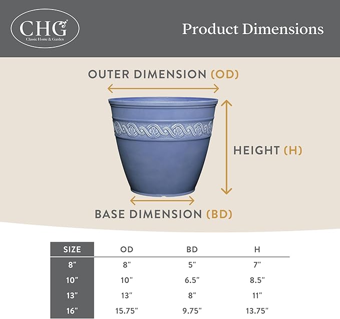 Classic Home and Garden Corinthian Resin Planter Pot - Outdoor & Indoor Plant Pot - Round Planter for Plants & Flowers (8" Oil Rubbed Bronze, Pack of 1)
