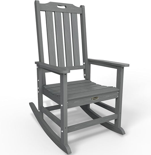 Oversized Rocking Chair, Outdoor Rocking Chair for Adults, All Weather Resistant Porch Rocker for Lawn Garden, Grey