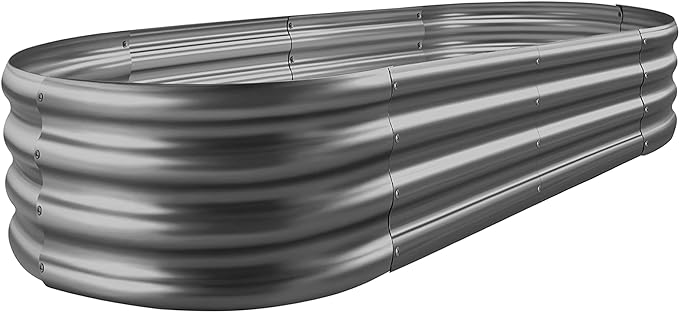 Land Guard 8×4×1 ft Galvanized Raised Garden Bed Kit，Raised Garden Boxes Outdoor, Oval Metal Raised Garden Beds for Vegetables（Grey）………