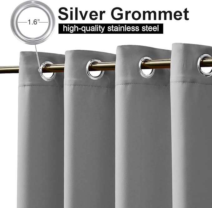 NICETOWN 2 Panels Outdoor Curtains Waterproof Extra Long 108 in for Patio, Windproof Energy Thermal Insulated Saving Rustproof Top and Bottom Grommet Blackout Outdoor Drapes for Porch, Silver Grey