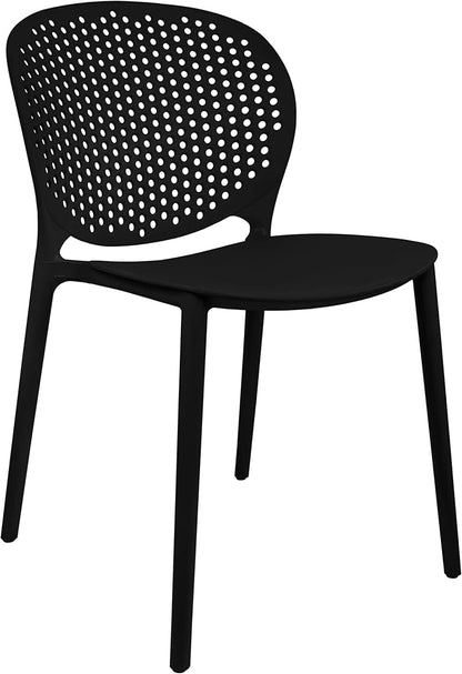 2xhome Set of 4 Patio Dining Chairs | Modern Stackable Outdoor Pool Side Chair | Weather Resistant Plastic for Yard, Porch, Balcony, Kitchen, Black