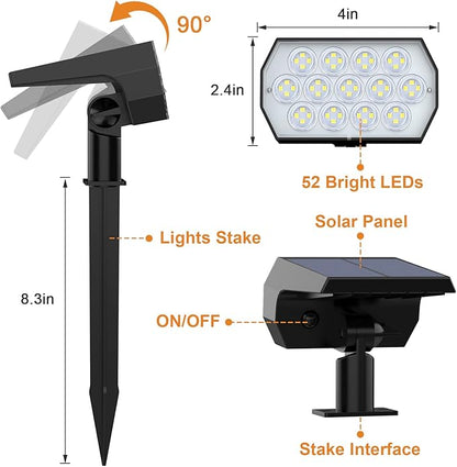 WELALO Solar Spot Lights Outdoor, [10 Pack/52 LED/3 Modes] Solar Landscape Spotlights, Solar Powered Security Lights, IP68 Waterproof Wall Lights for Outsides Walkway Yard Garden Driveway(Cool White)