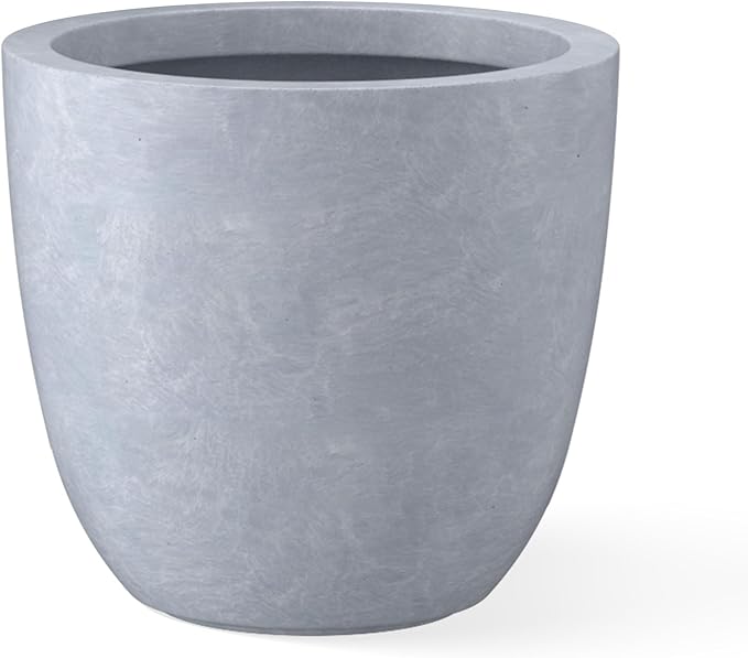 Kante 14 Inch Dia Round Concrete Planter, Indoor Outdoor Large Plant Pot with Drainage Hole and Rubber Plug for Home Patio Garden, Slate Gray