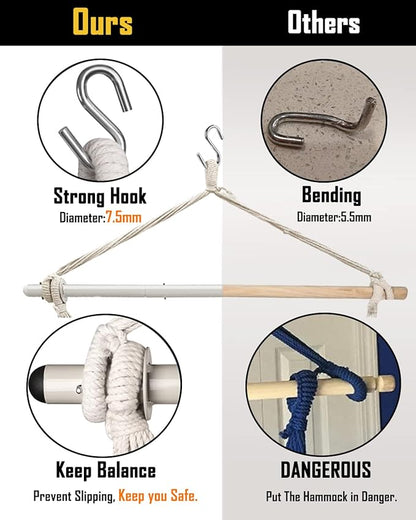 XXL Hammock Chair Hanging Rope Swing with 2 Cushions - Max 500lbs-Perfect for Patio, Porch, Bedroom, Backyard, Indoor or Outdoor - Includes Hanging Hardware Kits Rainbow