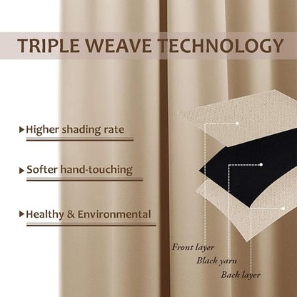 NICETOWN Indoor & Outdoor Curtain for Patio Waterproof 108" Long, Triple Weave Sunlight Blocking Thermal Insulated Privacy Room Darkening for Bedroom & Outdoor, Biscotti Beige, 1 Panel, 52" Wide