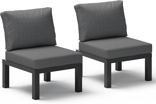 Aluminum Outdoor Patio Sofa Set, 2 Seats Modular Sectional Single Seat Sofa Chairs with Removable Cushions, All-Weather Outdoor Conversation Sets for Garden & Yard, Graphite