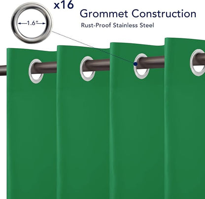 PureFit Outdoor Curtains for Patio Waterproof Weatherproof, UV Resistant Outside Curtains for Gazebo, Front Porch, Pergola, Sun Blocking Privacy Curtain, 120W x 84L inch, 1 Panel, Green