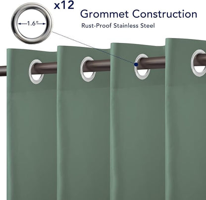 PureFit Outdoor Curtains for Patio Waterproof Weatherproof, UV Resistant Outside Curtains for Gazebo, Front Porch, Pergola, Sun Blocking Privacy Curtain, 100W x 108L inch, 1 Panel, Sage Green