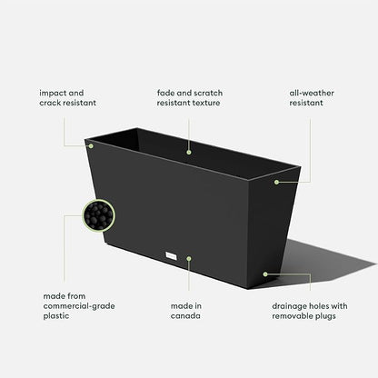 Veradek Midori Long Trough Planter (Black, 31 inch - 2 Pack with 2 Saucer Trays)