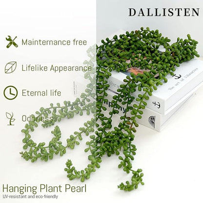 6 Pcs Artificial Succulents Hanging Plants, Fake String of Pearls Greenery Plants, Decoration for Wall, Home, Backdrop, Garden, Indoor and Outdoor